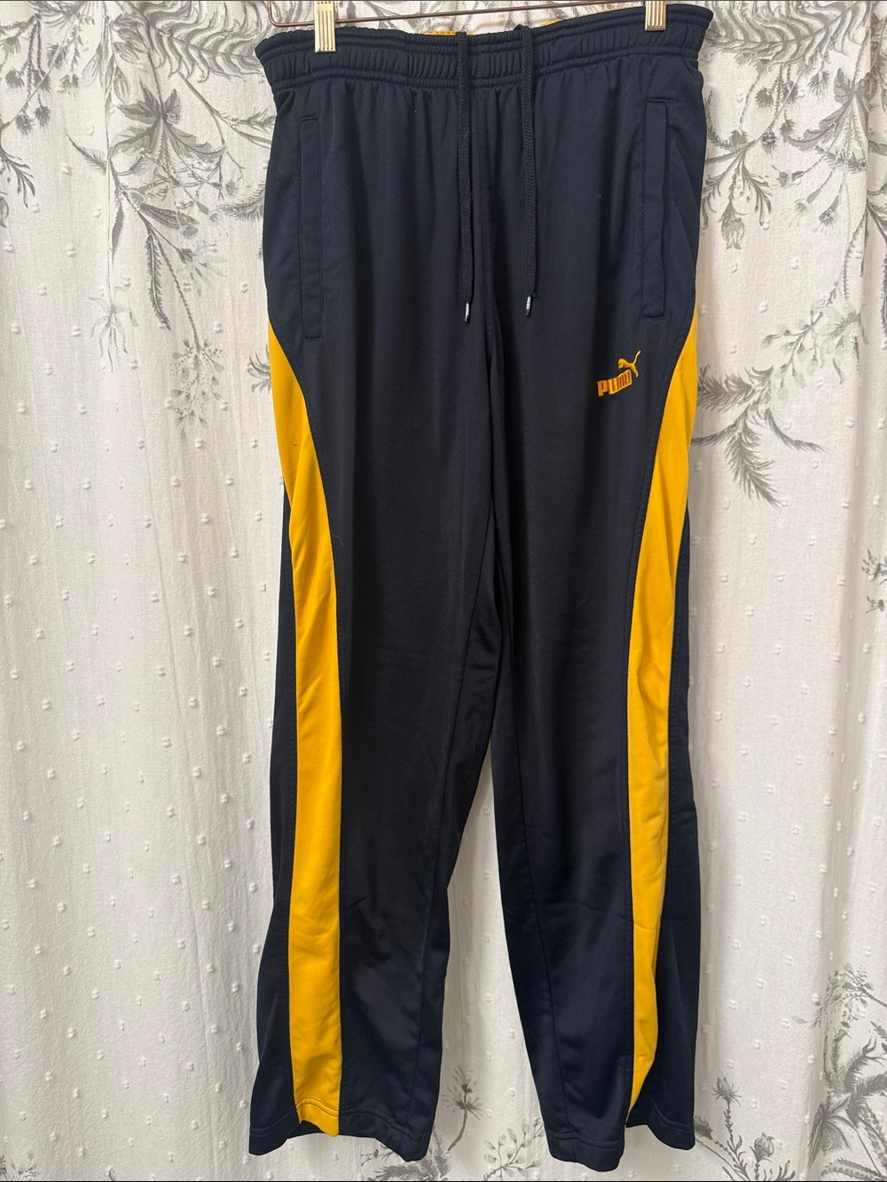 Puma Black and Yellow Side-Stripe Men's Track Pants